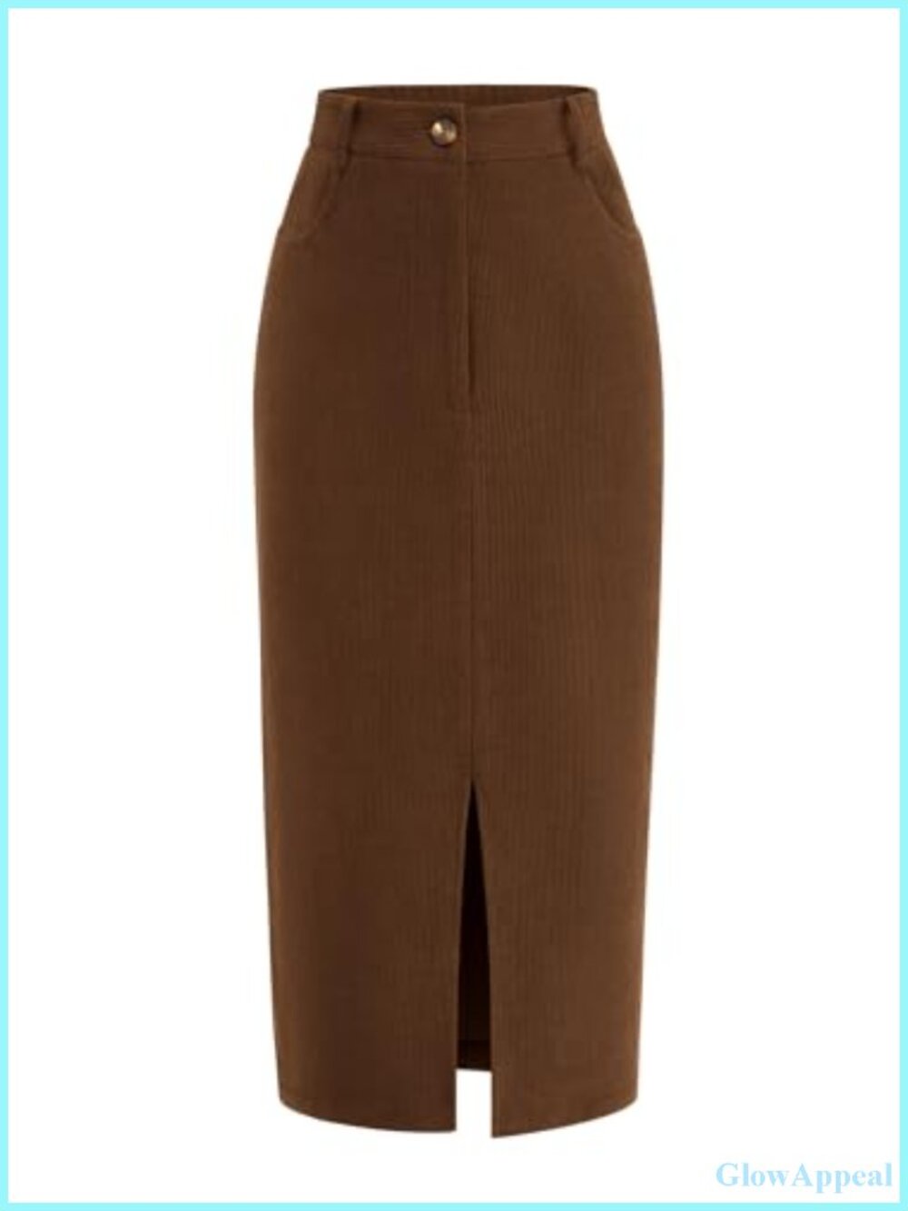 Corduroy Pencil Skirt High Waisted Midi with Slit & Pockets